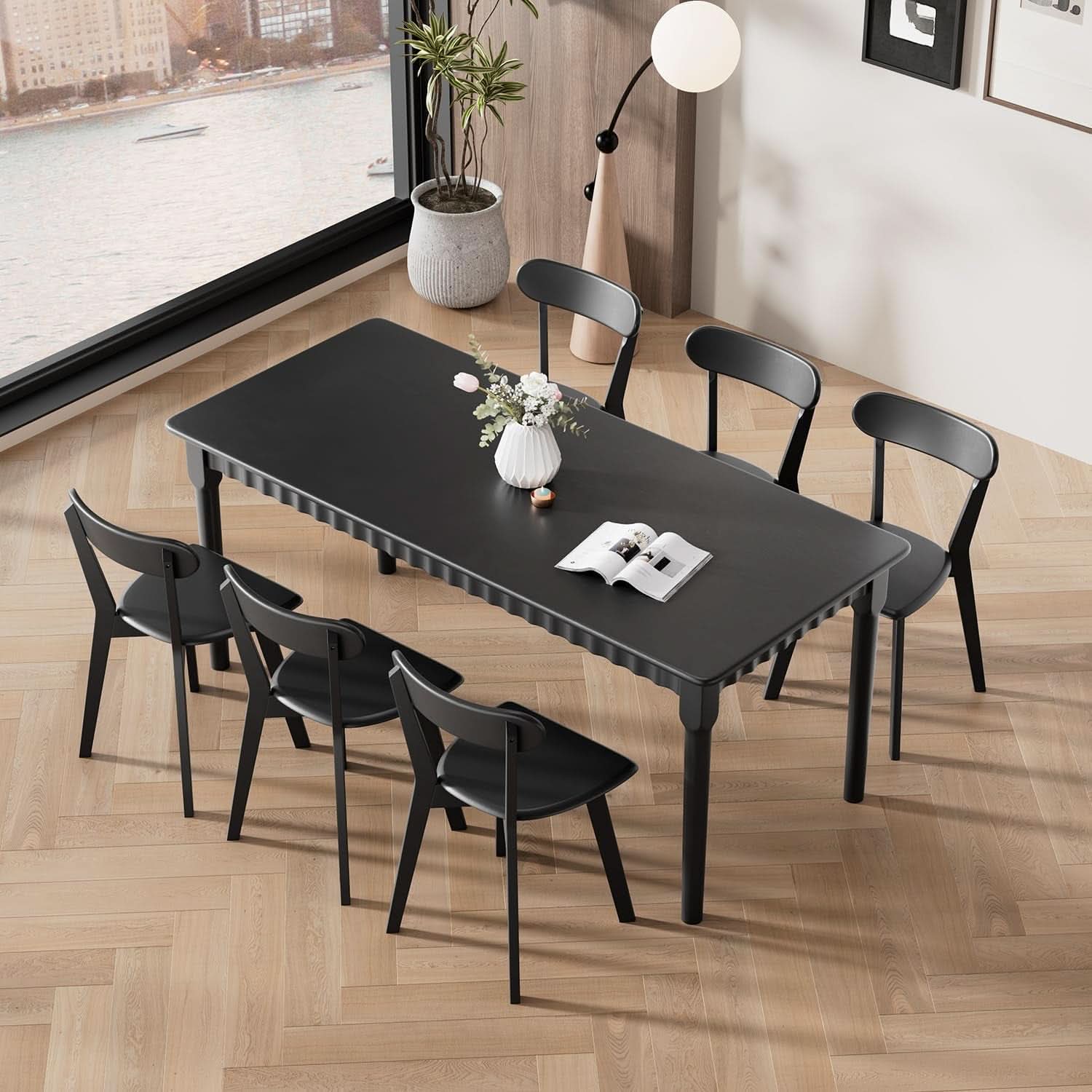 Solid Oak Extra Wide Dining Chairs Set Black Kitchen