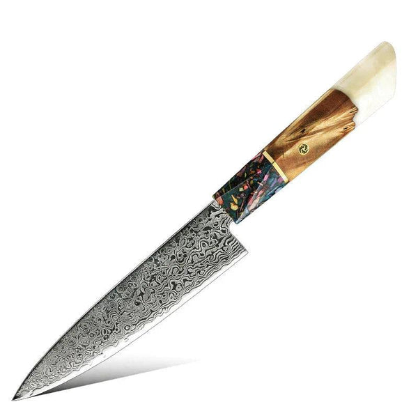 Pristine VG10 Chef Knife Set with Exotic Olive Burl Wood and Pearl Resin Handle - Gifts for You 'n Me