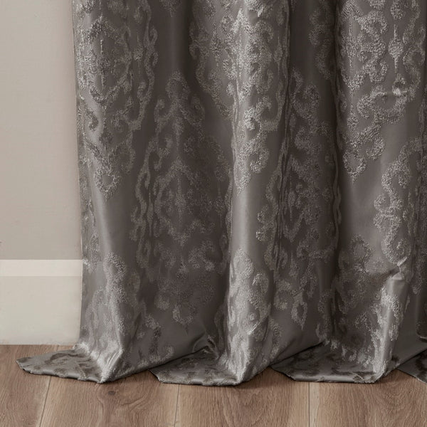 Mirage Knitted Jacquard Damask Total Blackout Grommet Top Curtain Panel by SunSmart - Gifts for You 'n Me