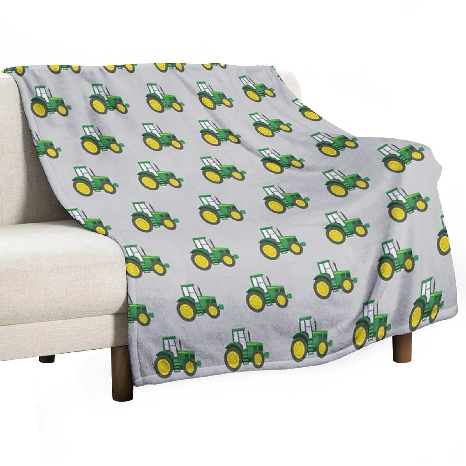 Green Tractors on Grey - Farming - Farm Themed Throw Blanket