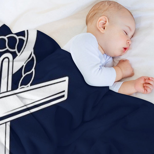 Anchor Nautical White & Navy Quick-dry Throw Blanket