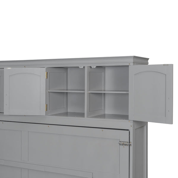 Queen Size Murphy Bed Wall Bed with Top Cabinets & Wine Rack ,Gray(OLD SKU:LP000879AAE)