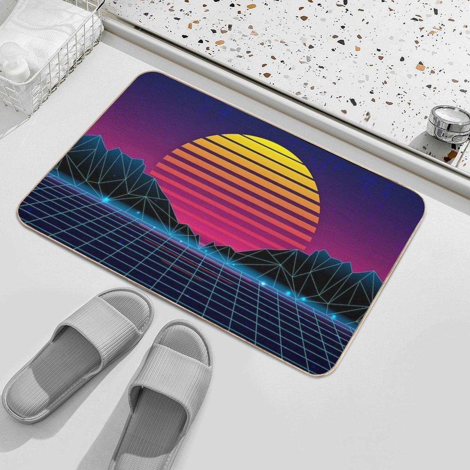 Future Synthwave Aesthetics Bath Mat