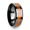 SAGON Black Ceramic Ring with Polished Bevels and Teak Wood Inlay - 6mm - 10mm - 6mm / 4.00