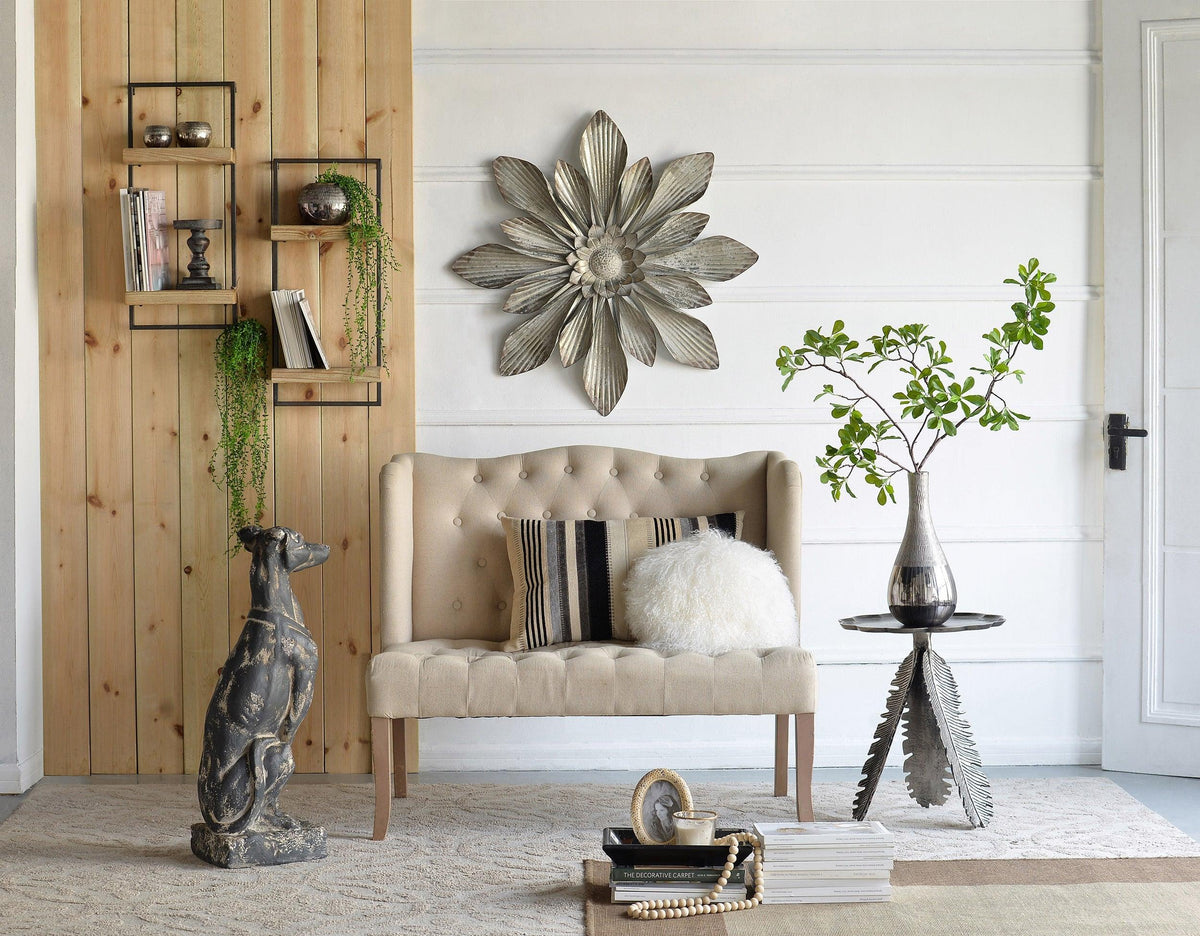 Silver Leaf Antique Aluminum Accent End Table
