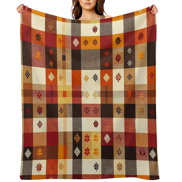 Autumn-Inspired Checkered Pattern Print Lightweight Throw Blanket