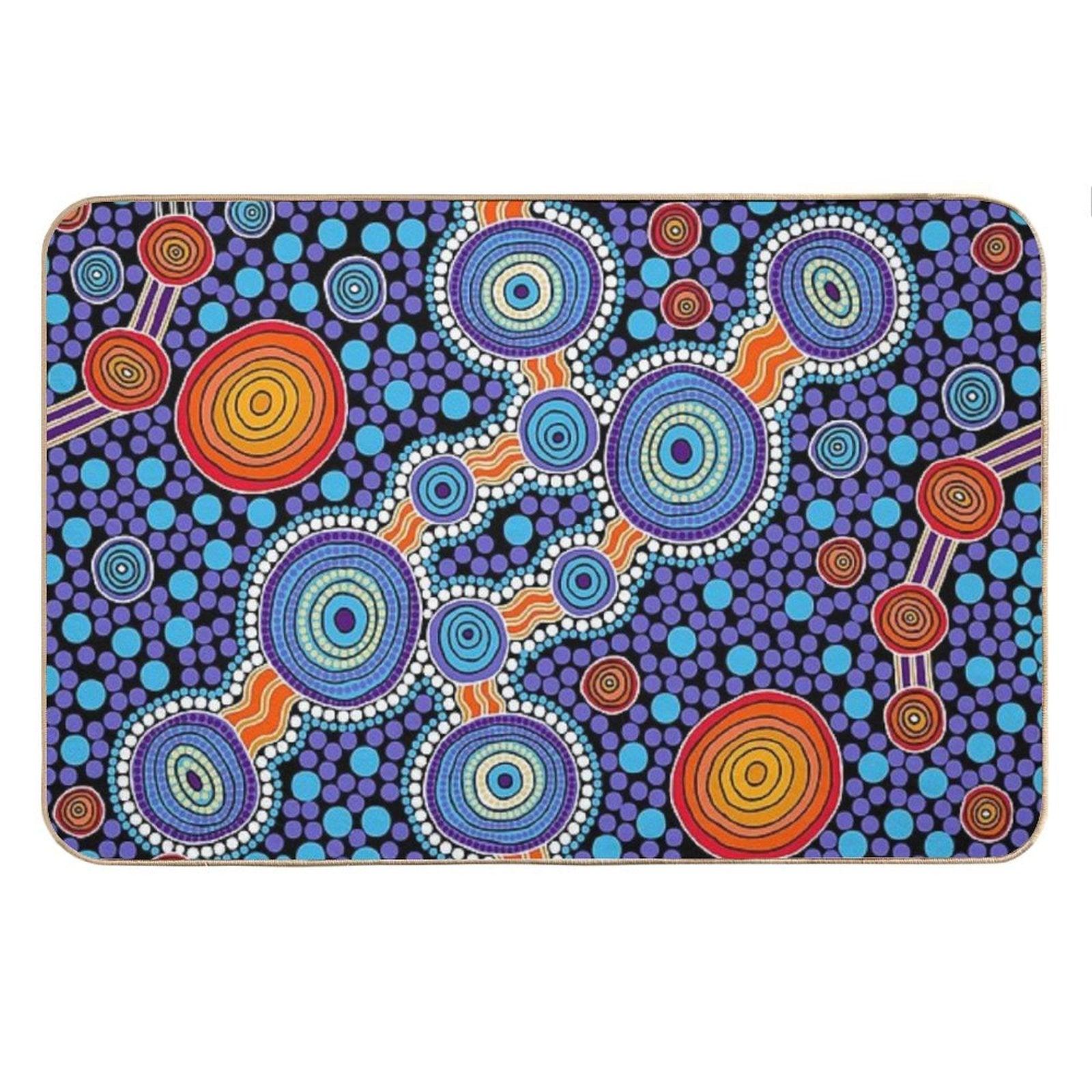 Authentic Aboriginal Art - The Journey Blue Bath Mat