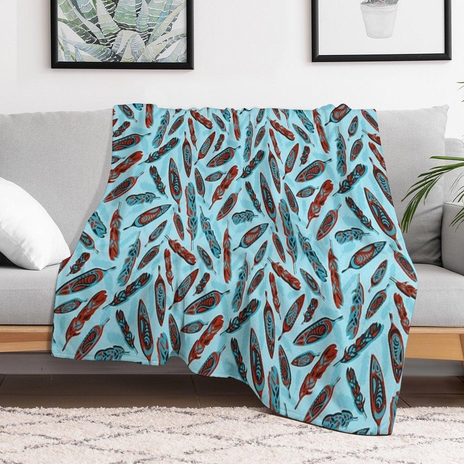 Tlingit Feathers - Blue Throw Blanket