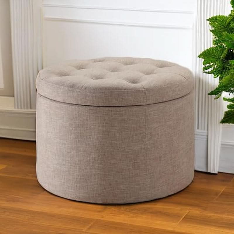 Round Shoe Ottoman Tan Fabric 12 Compartment Storage