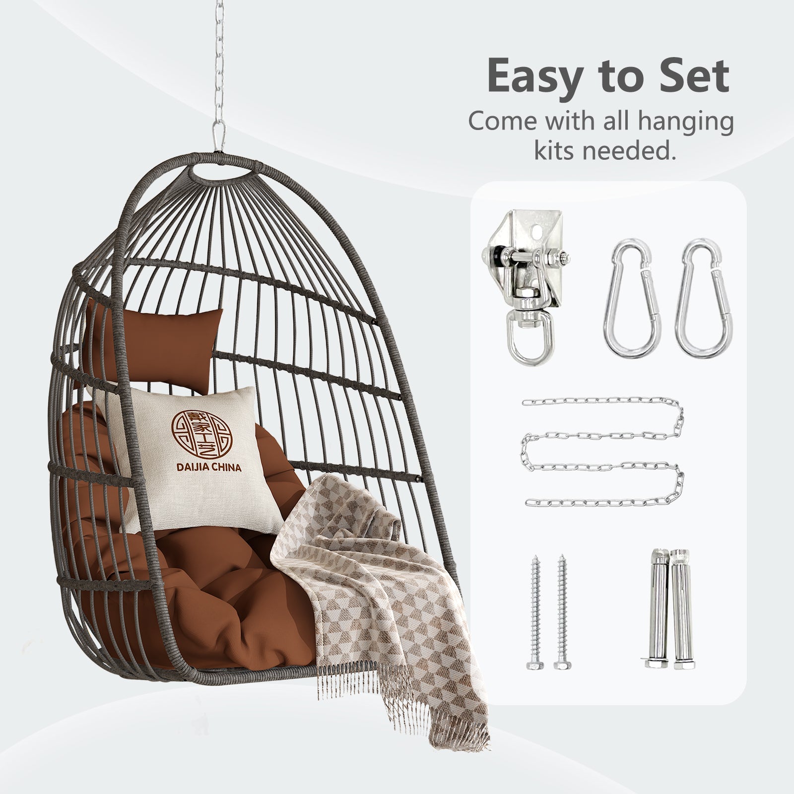 Outdoor Garden Rattan Egg Swing Hanging Chair PE Wicker Hanging Chair for Outdoor Patio