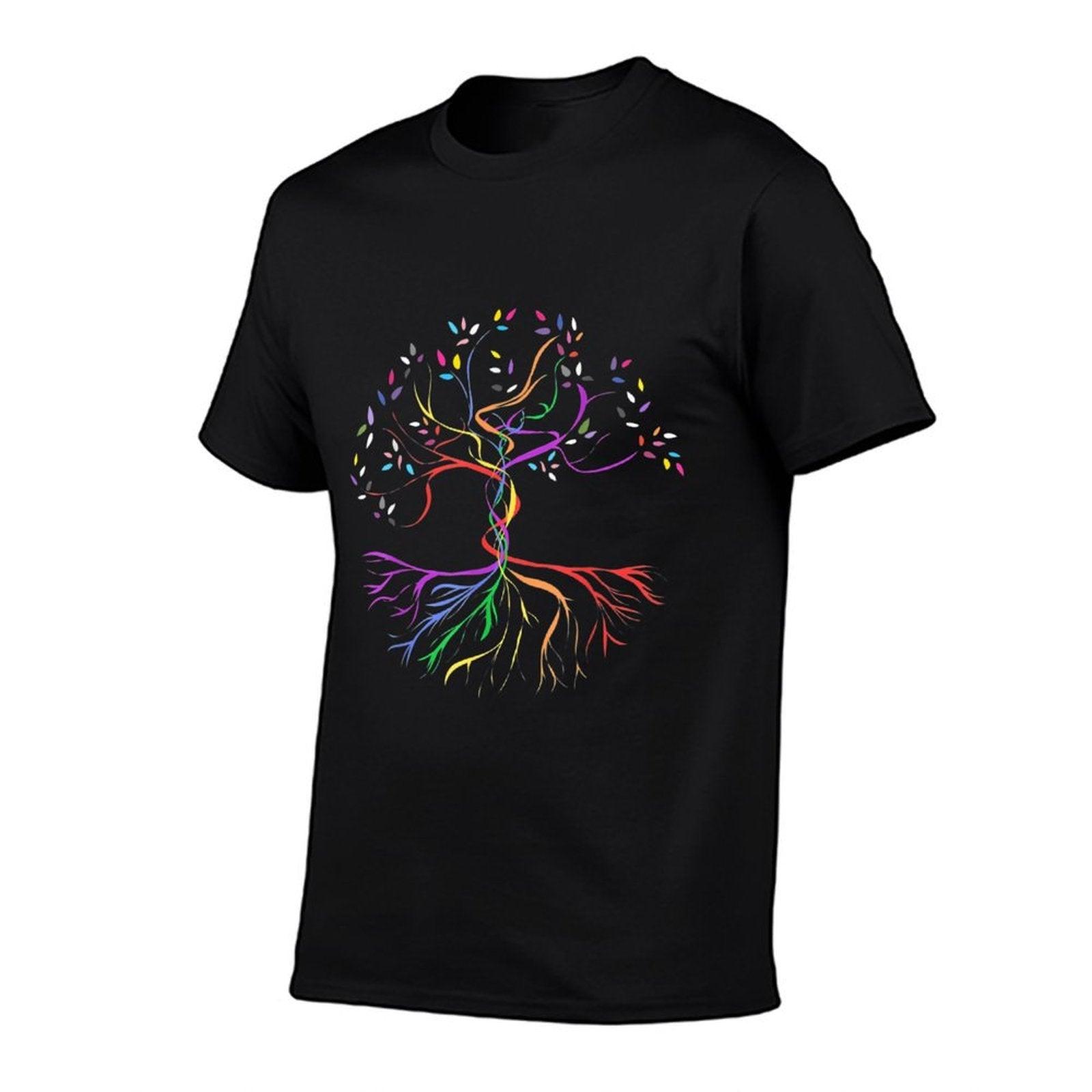 Tree Life Rainbow LGBT Cool Gay Pride Ally  Ribbed Collar T-Shirt