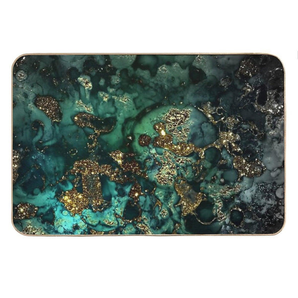 Gold Indigo Faux Malachite Marble Bath Mat