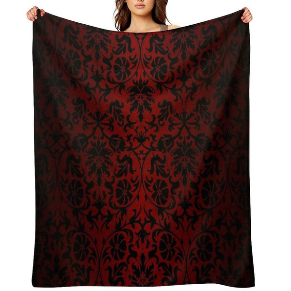 Dark Red And Black Damask Pattern Throw Blanket