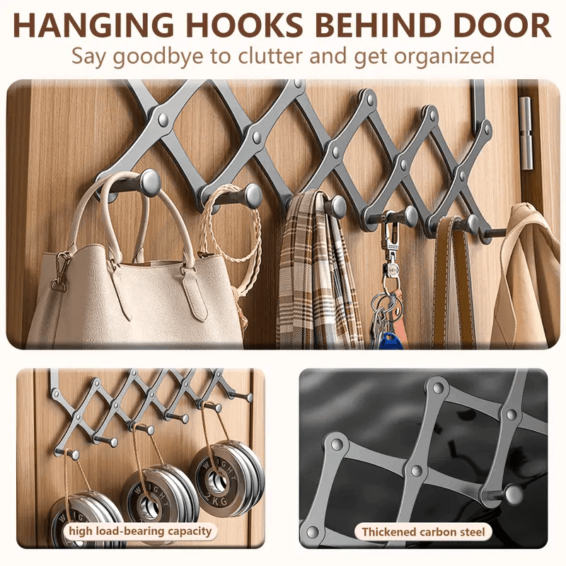 Retractable Over-the-Door Hook Rack – Heavy-Duty with 6 Hooks for Coats, Towels & Bags