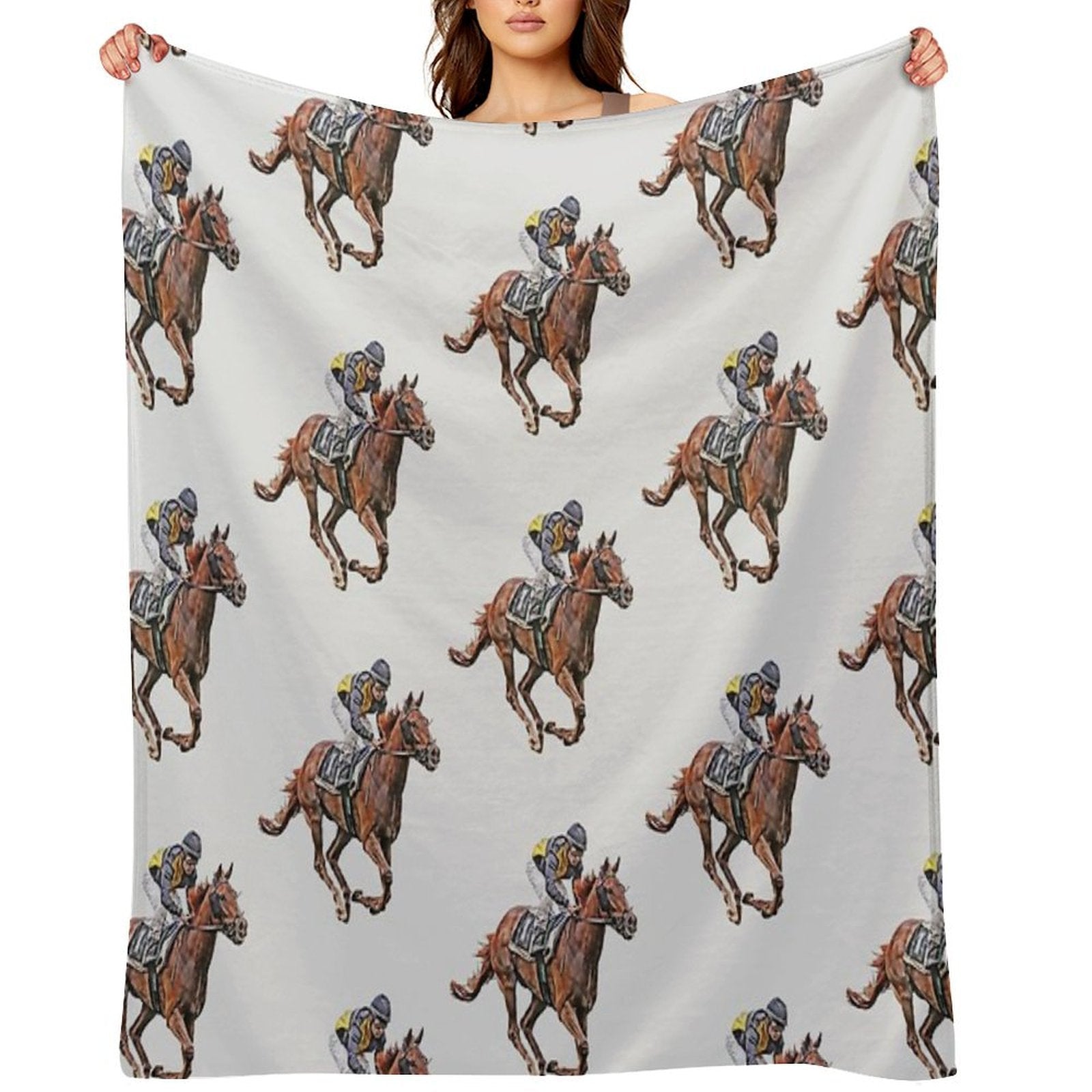 Horse Racing Travel-friendly Throw Blanket