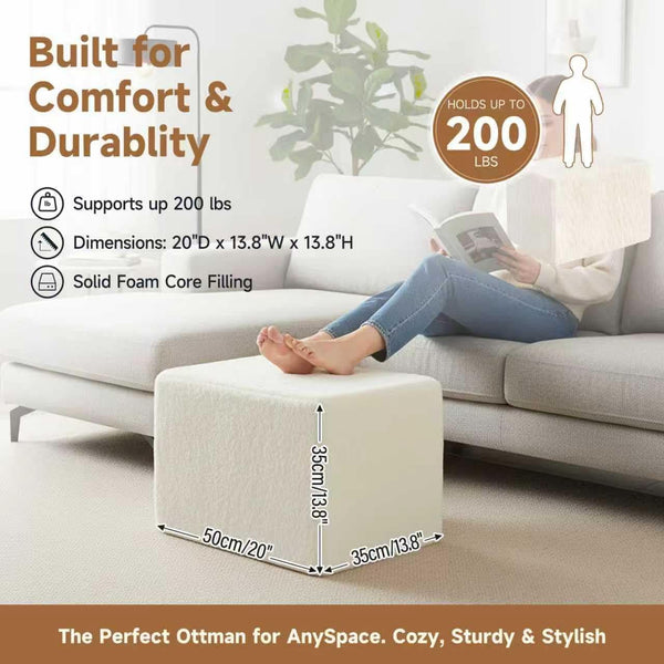 Cream Square Luxurious Upholstered Foam Pouf Ottoman