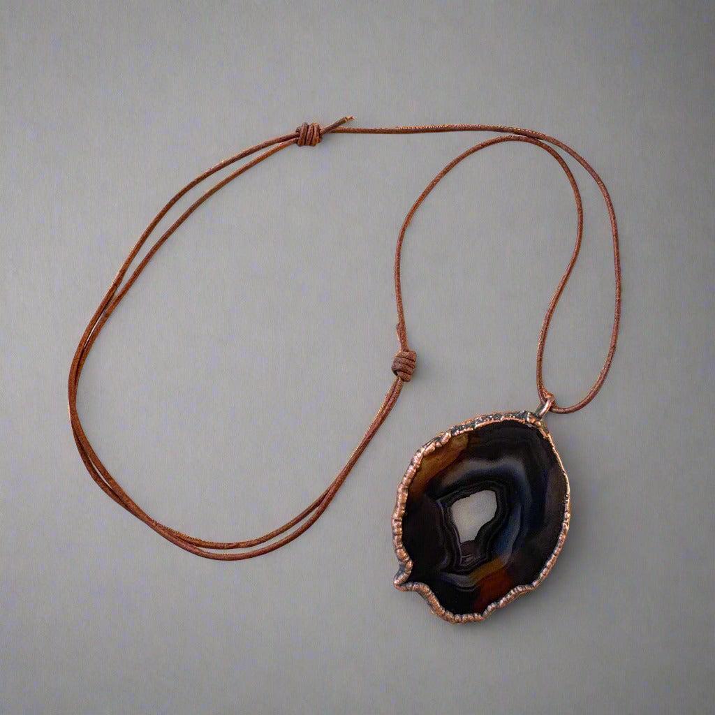Copper Blue Agate Slice Necklace Calming Confidence | By Blackbird & Sage