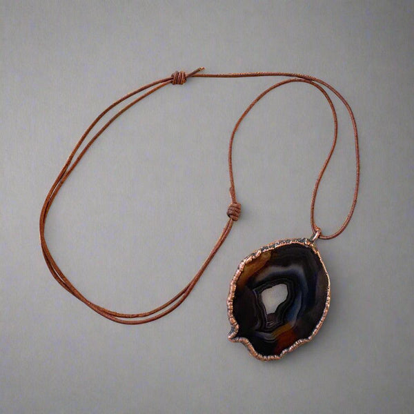 Copper Blue Agate Slice Necklace Calming Confidence | By Blackbird & Sage