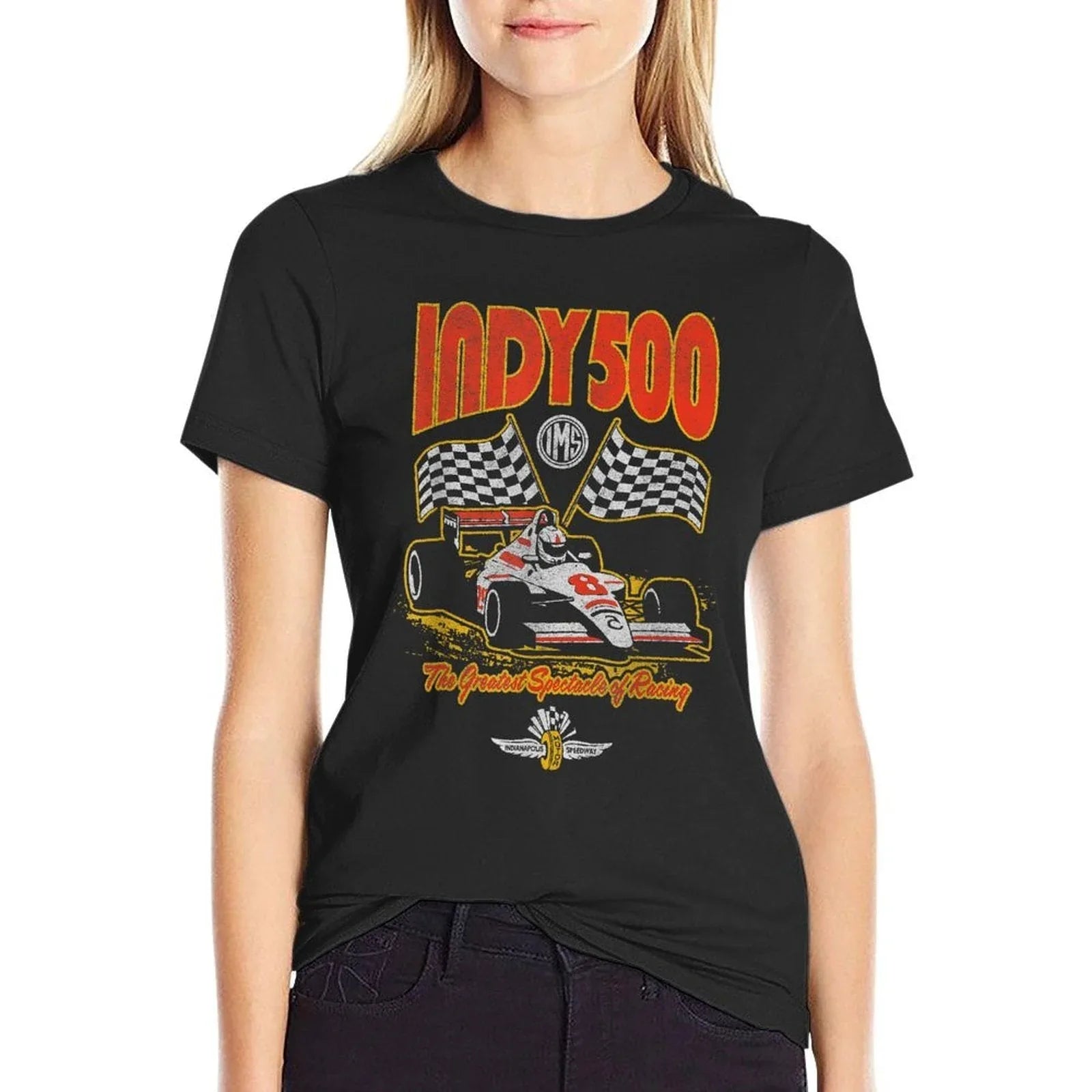 Indy 500 The Greatest Spectacle In Racing Distressed Style  Tagless Design T-Shirt