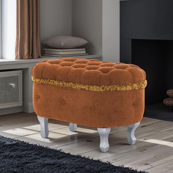 Orange Upholstered Storage Ottoman for Living Room