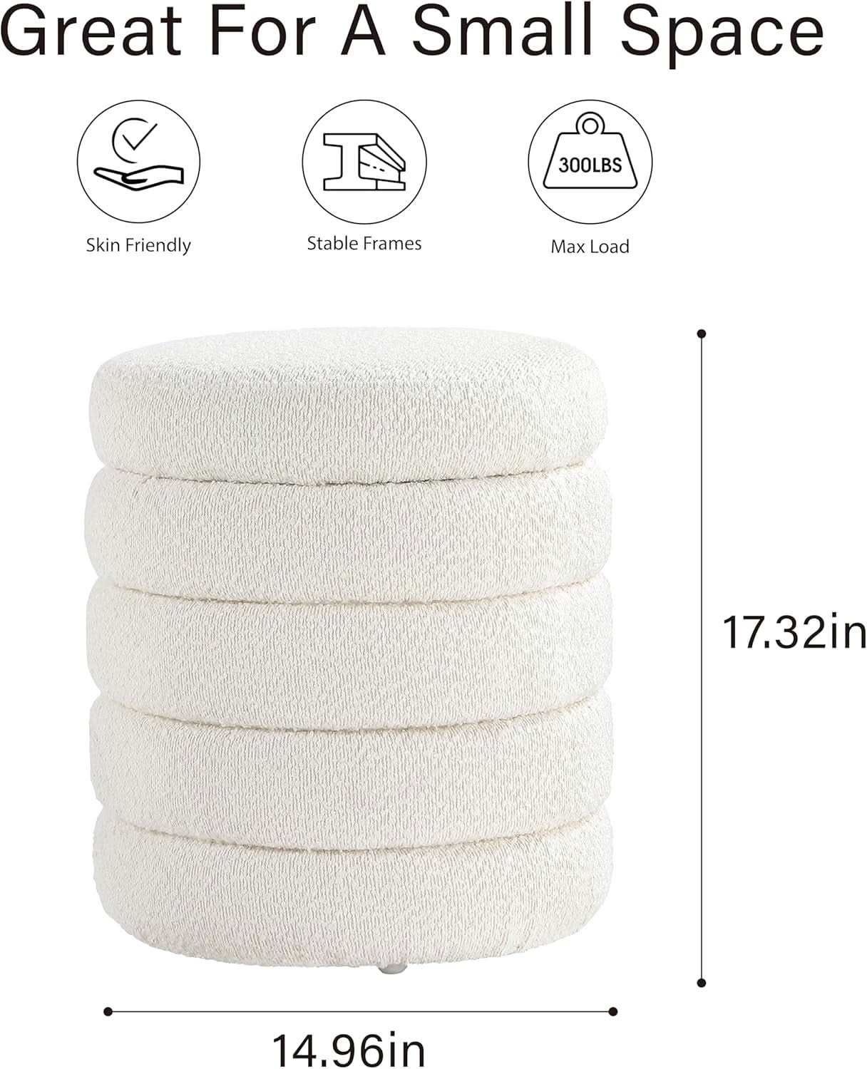 Round Ottoman With Hidden Storage And Cushioned Top