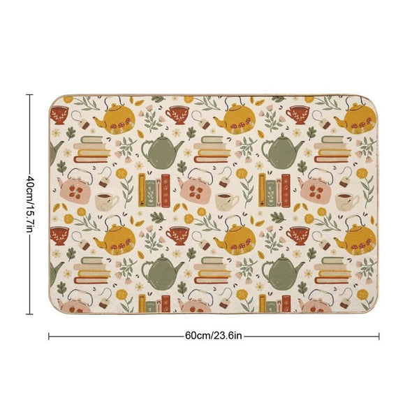 Flowery Books And Tea Bath Mat