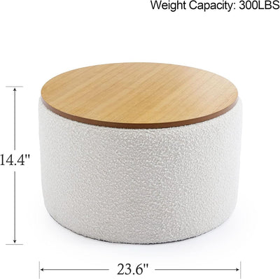 21 Inch Round Ottoman With Ample Storage Compartment