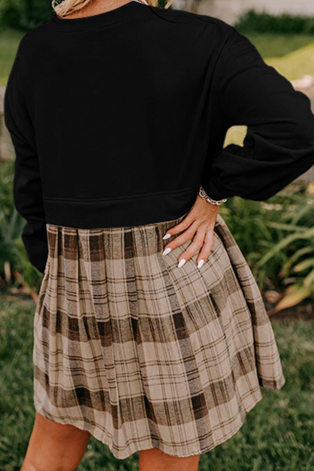 Vintage Plaid Round Neck Long Sleeve Mini Dress Cozy & Stylish Dress Retro Design Dress For Party