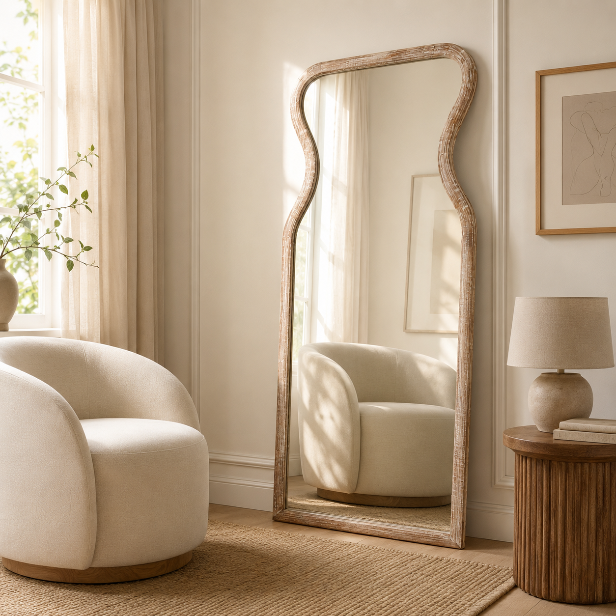 Decorative Full-Length Wall Mirror with Mango Wood Frame, 32X70