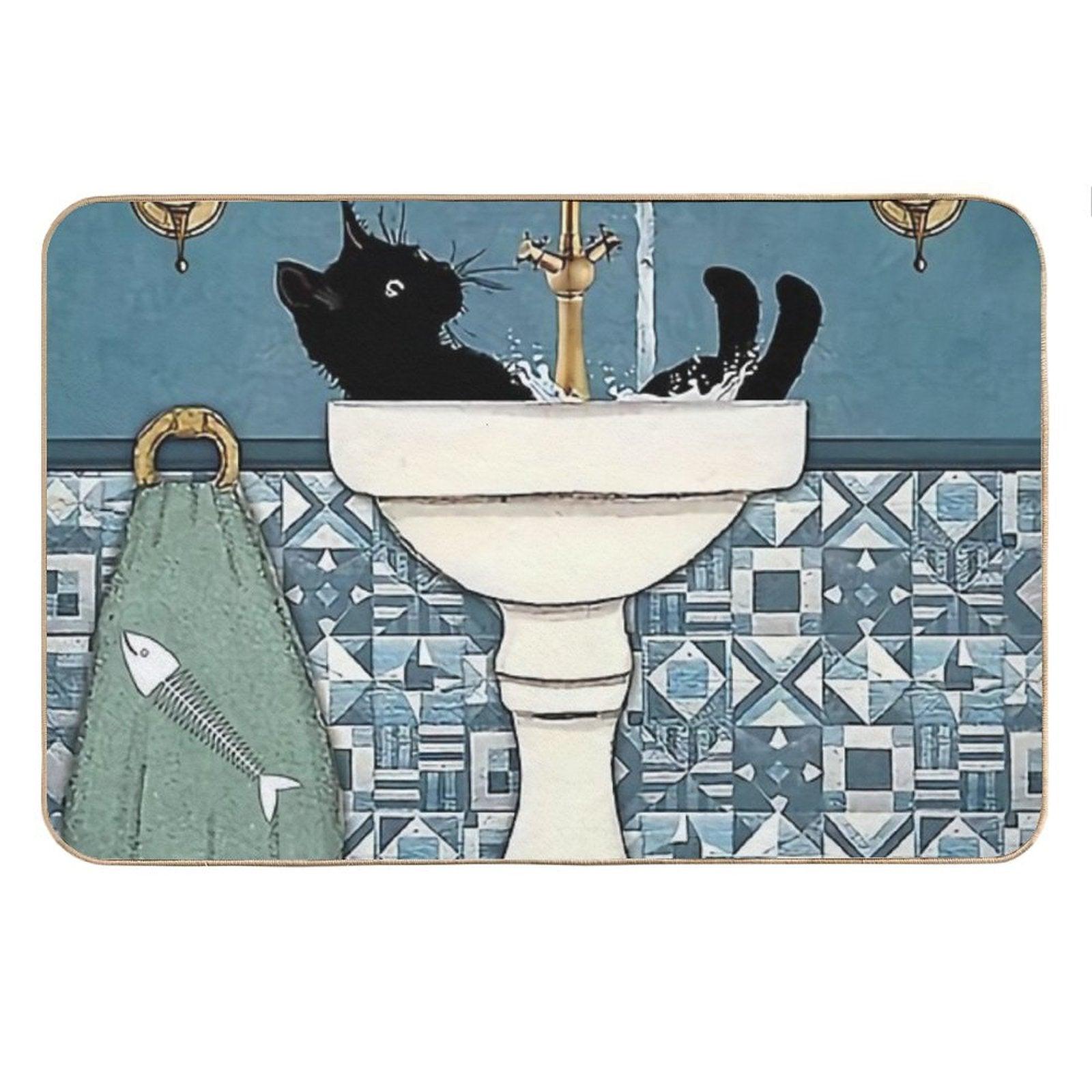 Beauty Black Cat Wash Your Paws Bath Mat