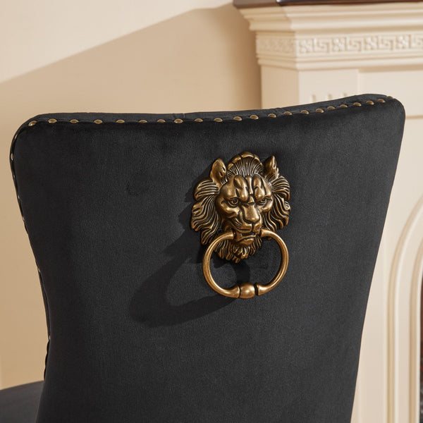 Mid-Century Modern Tufted Solid Wood Velvet Dining Chair with Lion Head Pull Ring