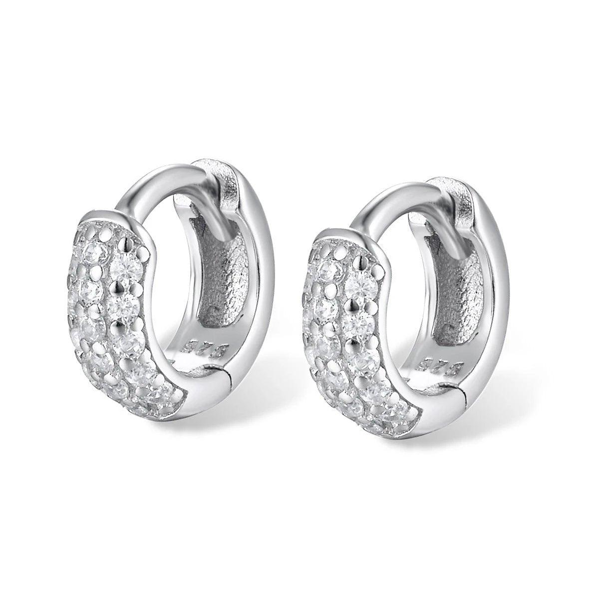 Three-row Drill Wide Face Circle Ear Clip Retro High-grade Sterling Silver Stud Earrings