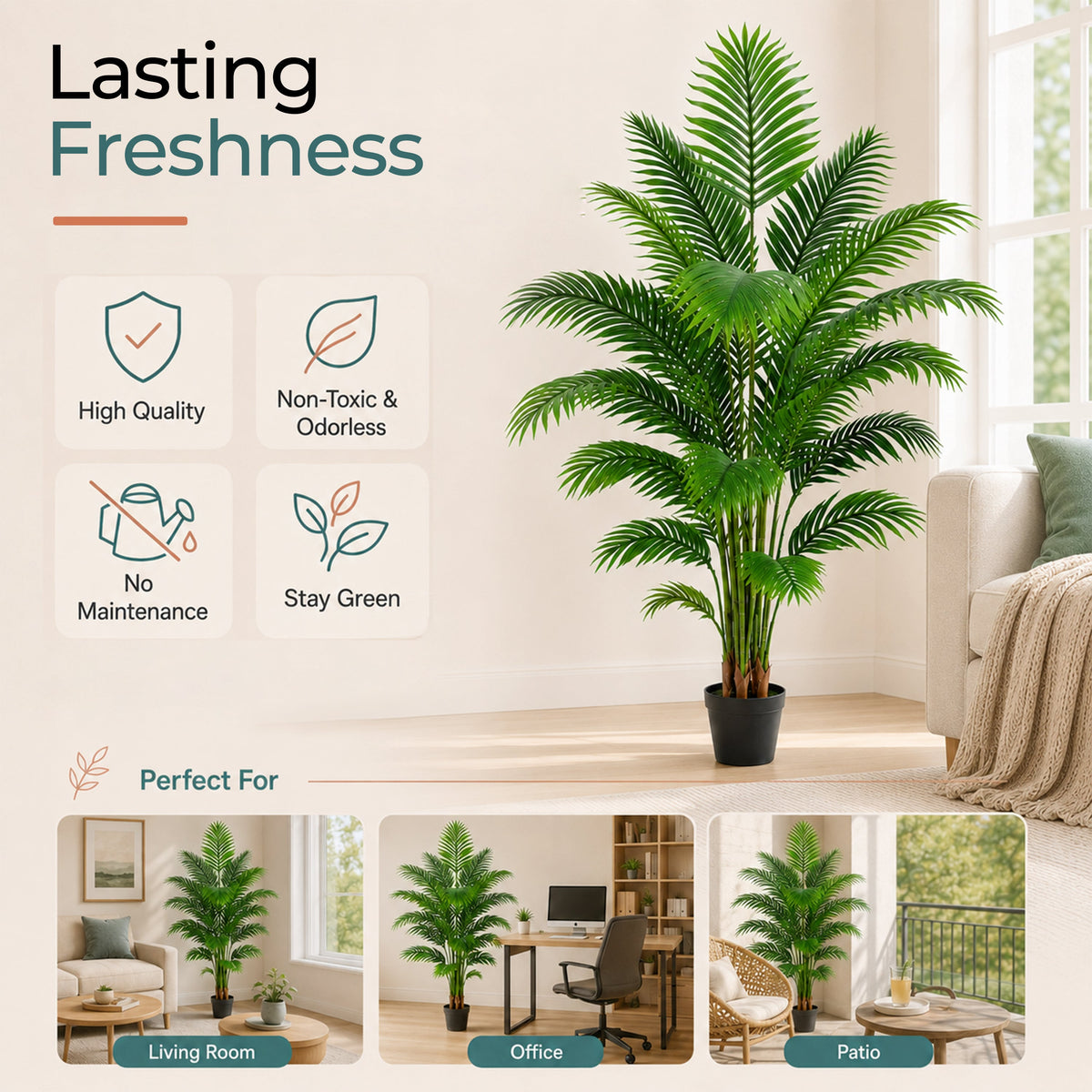 Artificial Palm Tree 6ft, Large Fake Tropical Tree with 23 Fronds
