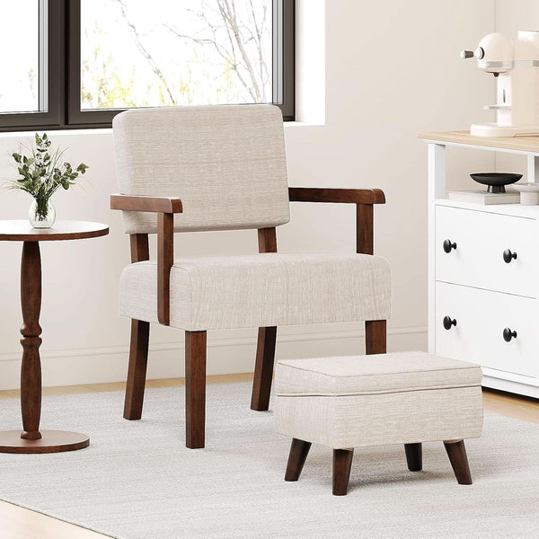 Beige Upholstered Storage Ottoman With Removable Lid