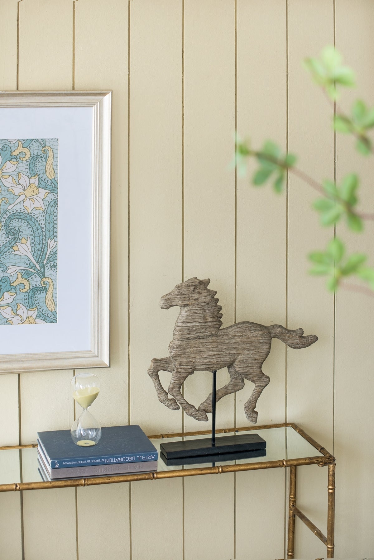 Antique Horse Statue on Stand — Defiance Spirited Horse Accent Sculpture