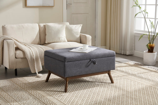 Mid-century modern square coffee table storage bench, assembled, suitable for living room, entryway and family room, used as a coffee table, stirrups, shoe bench