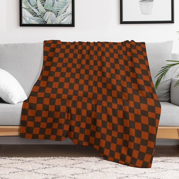Brown And Orange Distorted Warped Checkerboard Pattern III Compact Throw Blanket