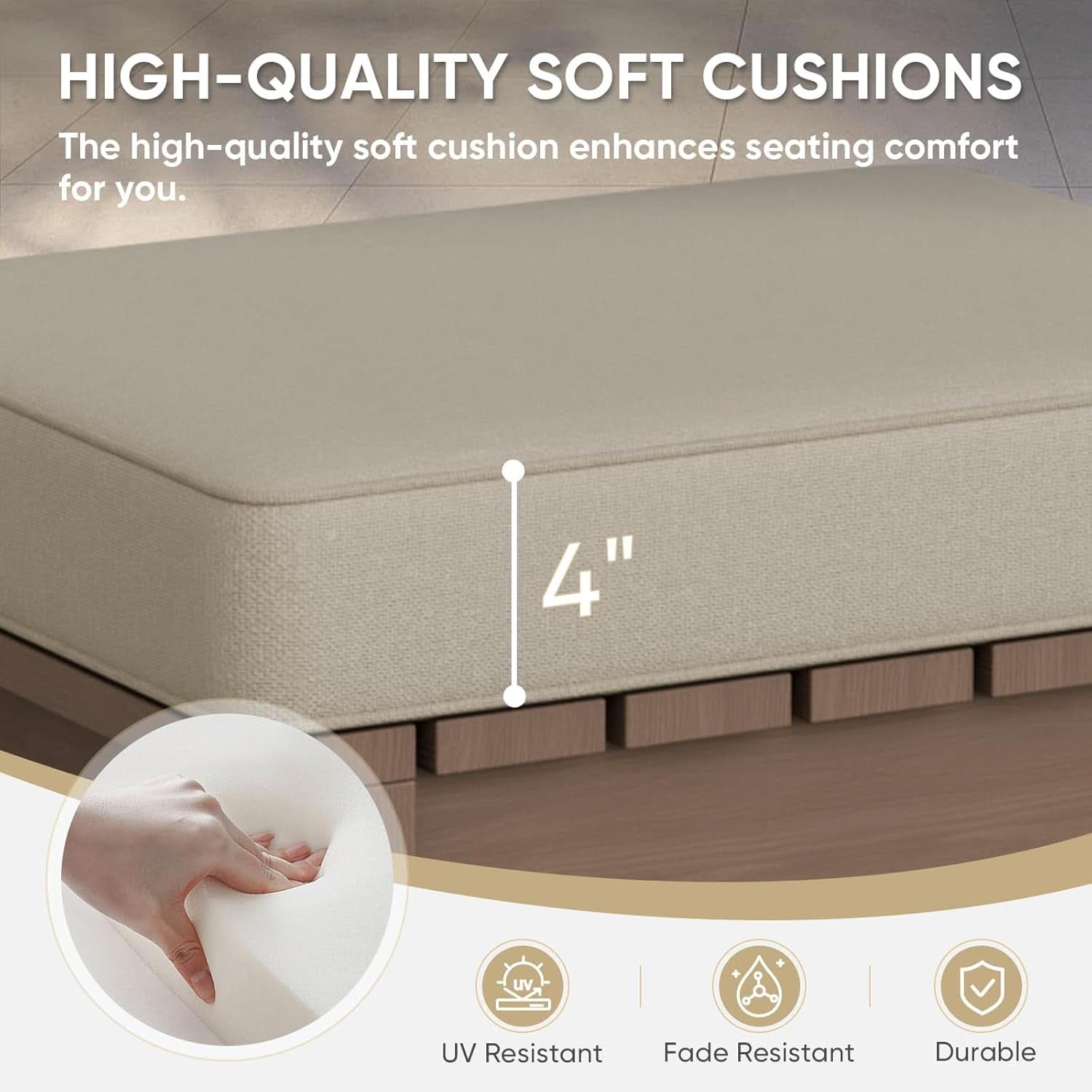 Natural Cedar Outdoor Patio Ottomans Removable Cushions