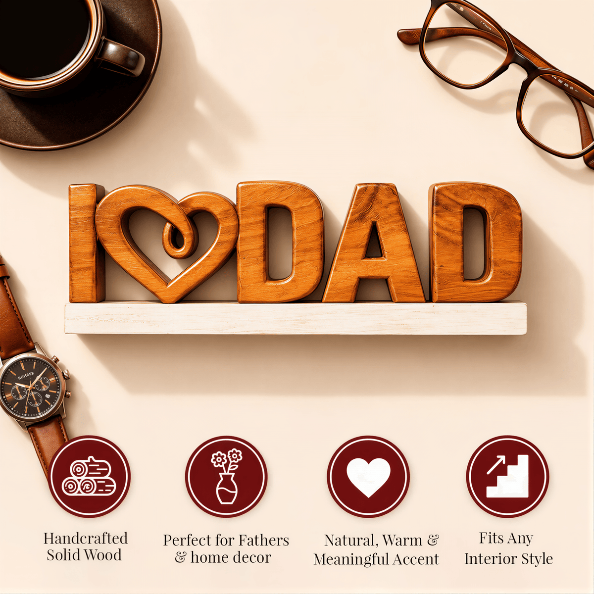 Wooden Dad Sign – Emmeric Love Dad, Acacia Wood