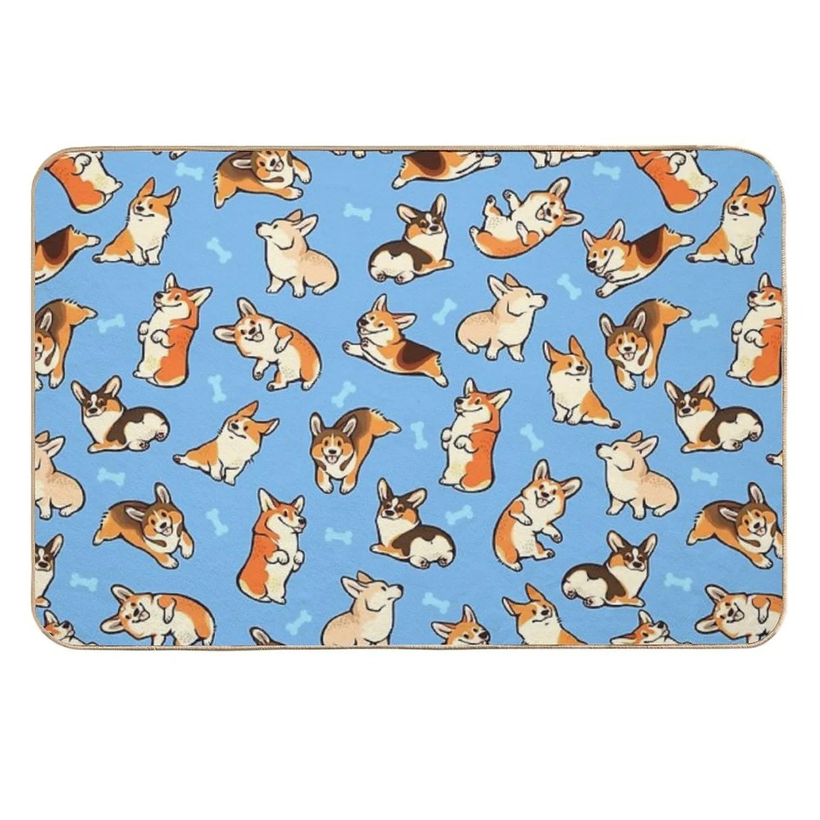 Jolly Corgis in Blue  Rapid-Drying Bath Mat