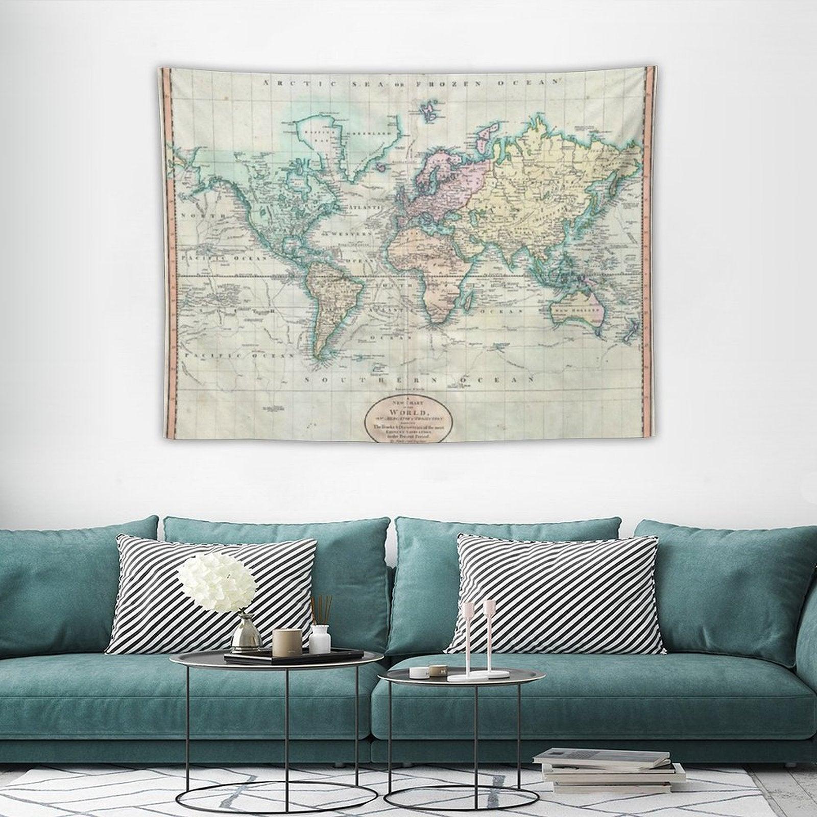Vintage Map of The World Tapestry