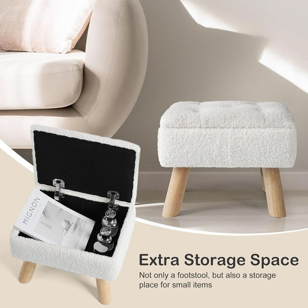 Cream Velvet Storage Ottoman With Extra Cushioning