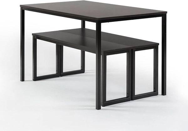 Espresso Textured Metal Frame Dining Table Benches