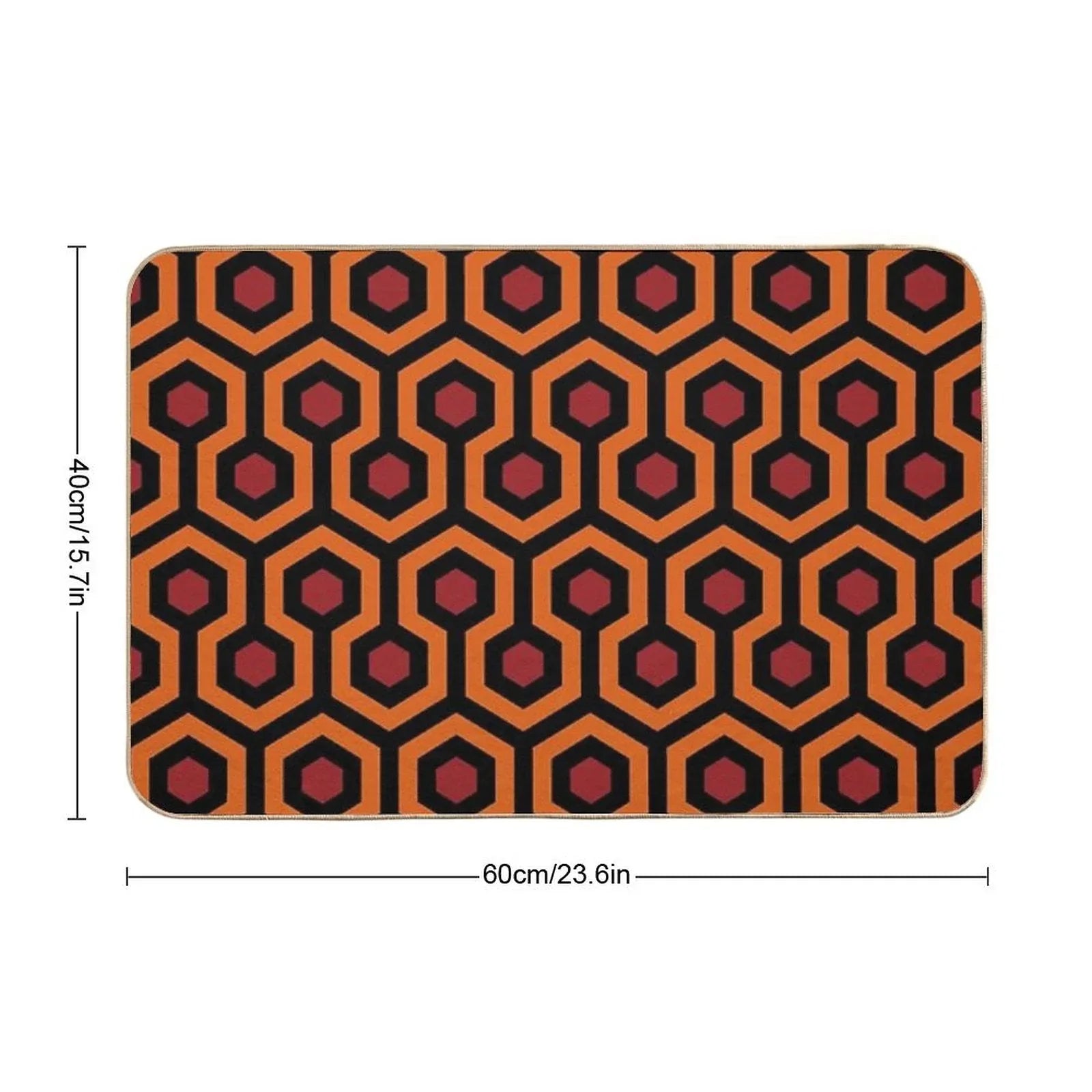 Geometric Pattern Looped Hexagons OrangeRedBlack Bath Mat