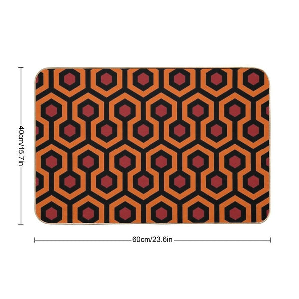 Geometric Pattern Looped Hexagons OrangeRedBlack Bath Mat
