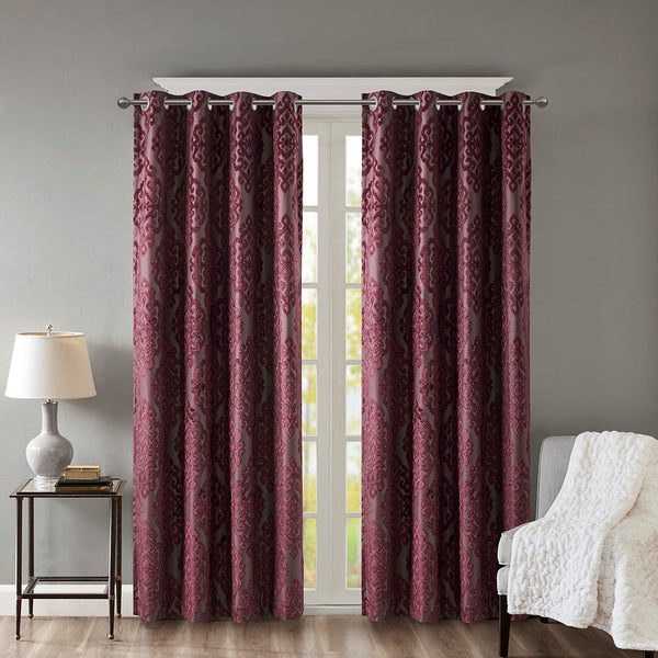 Mirage Knitted Jacquard Damask Total Blackout Grommet Top Curtain Panel by SunSmart - Gifts for You 'n Me
