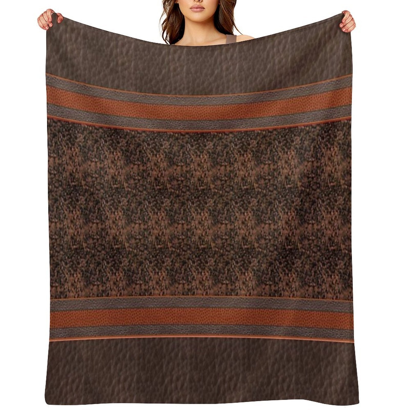 Favorite Brown Sweater Faux Vegan Leather Pattern Print Brown Bohemian Boho Thigh High Striped Top Socks Leggings Compact Throw Blanket