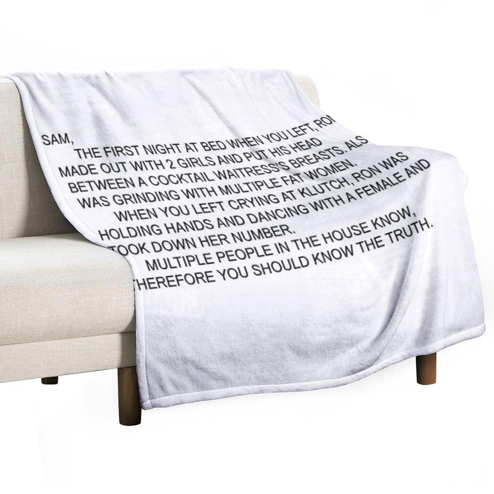 Anonymous Letter to Sammi Throw Blanket