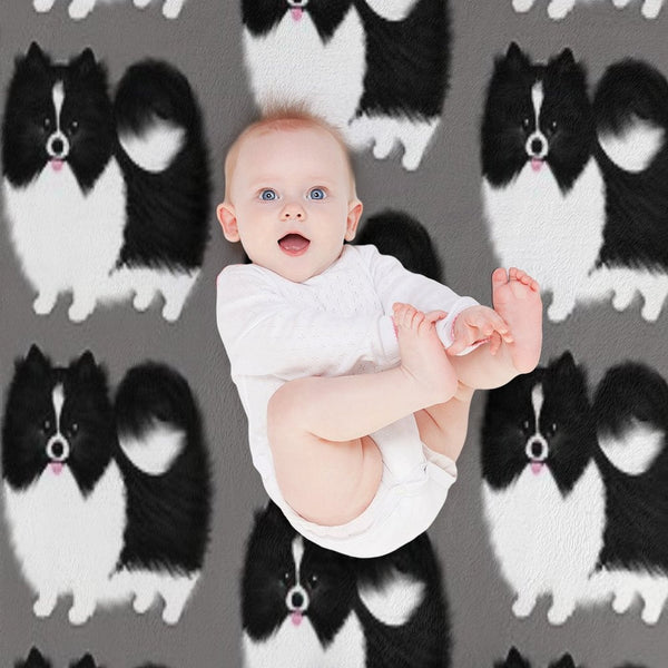 Black And White Parti Pomeranian  Cute Black And White Fluffy Dog Durable Throw Blanket