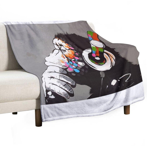 Banksy DJ Monkey Thinker with Headphones Throw Blanket